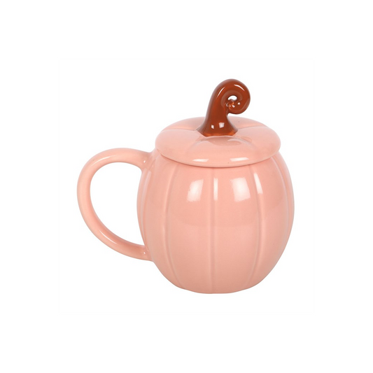Pink Curly Pumpkin Lidded Mug, alternate view
