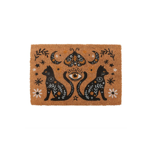 Natural Frightful Folk Cat Doormat, alternate view