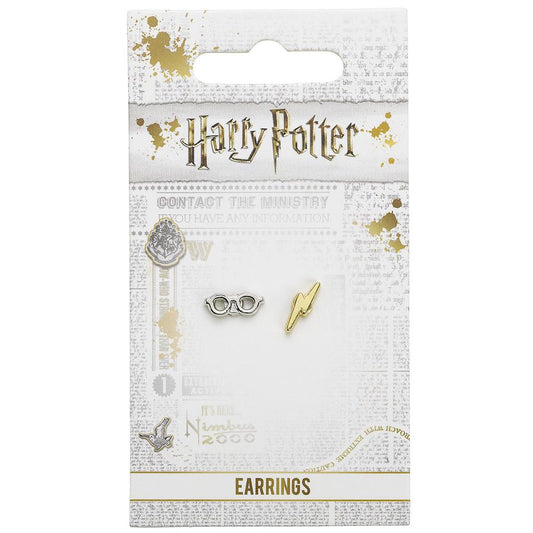 Harry Potter Silver Plated Lightning Bolt & Glasses Stud Earrings, alternate view
