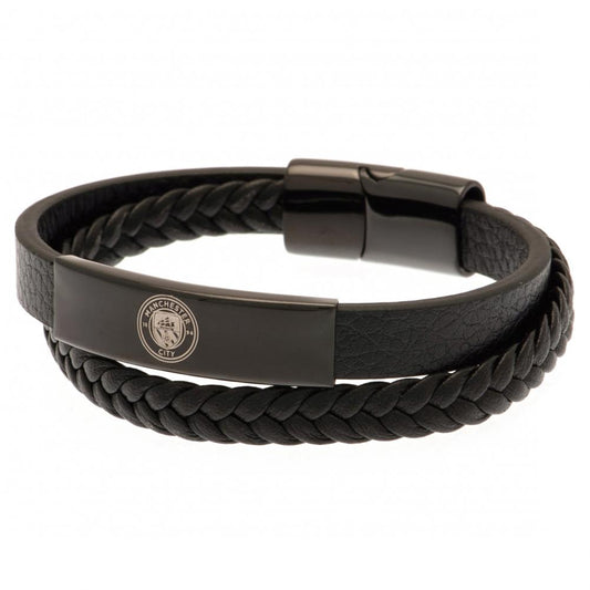 Manchester City FC Black IP Leather Bracelet, alternate view