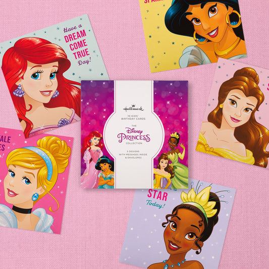 Kids Birthday Cards - Multipack of 10 in 5 Disney Princesses Designs