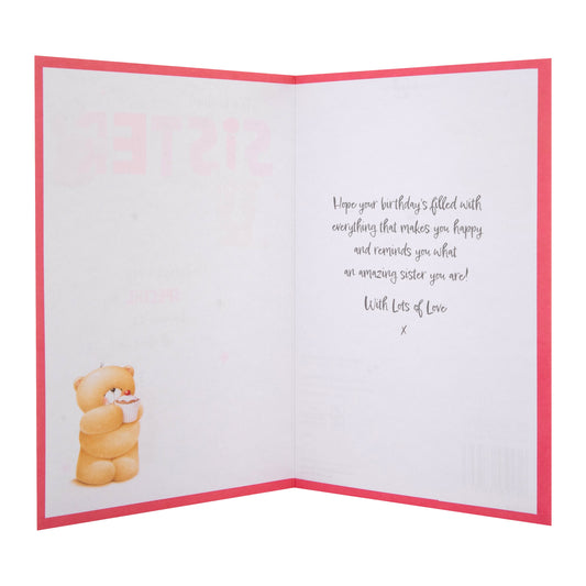 Birthday Card for Sister - Pink Forever Friends Bears Party Design