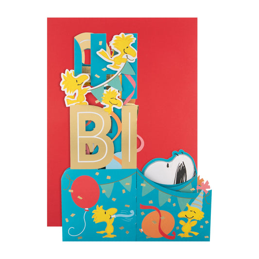Jumbo Birthday Card - 3D Pop-Up PEANUTS™ SNOOPY & WOODSTOCK Banner