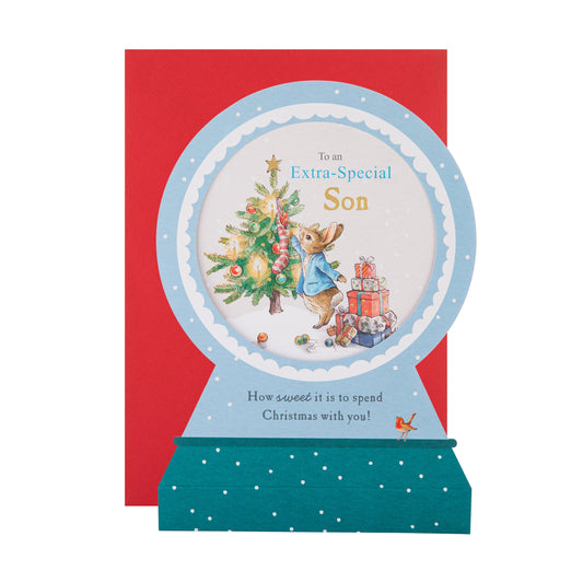 Christmas Card for Son - 3D & Pop-Up Peter Rabbit™ Snow Globe Design