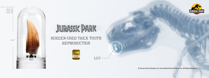 Official Jurassic Park Screen Used T-Rex Tooth Limited Edition Of 500 Worldwide Reproduction