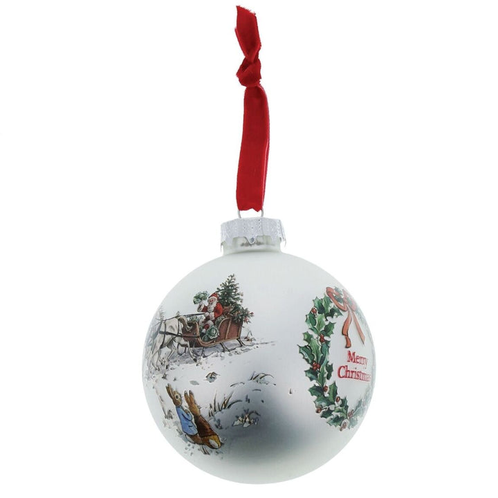 Official Beatrix Potter Peter Rabbit And Flopsy Holding Holly Wreath Bauble