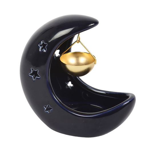 Blue Crescent Moon Hanging Oil Burner, alternate view