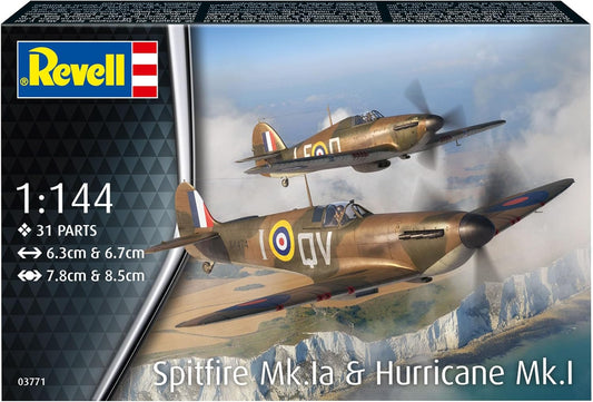 REVELL 03771 Supermarine Spitfire Mk.Ia & Hawker Hurricane Mk.I 1:144 Scale Model Plane - Image 2