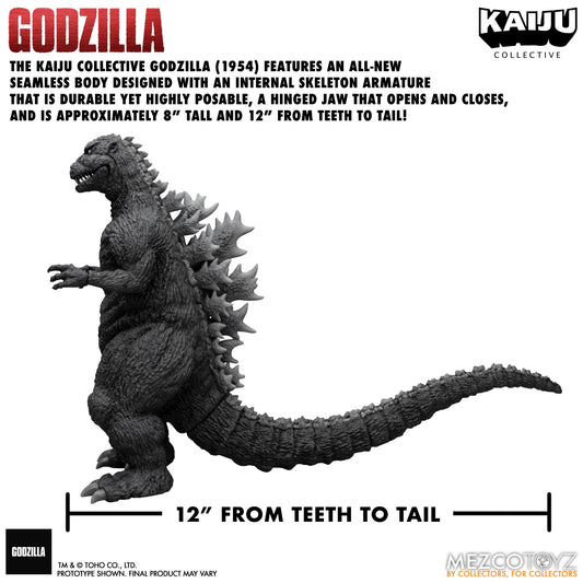 Godzilla (1954) Kaiju Collective 12" Head to Tail Figure Black and White Edition front view