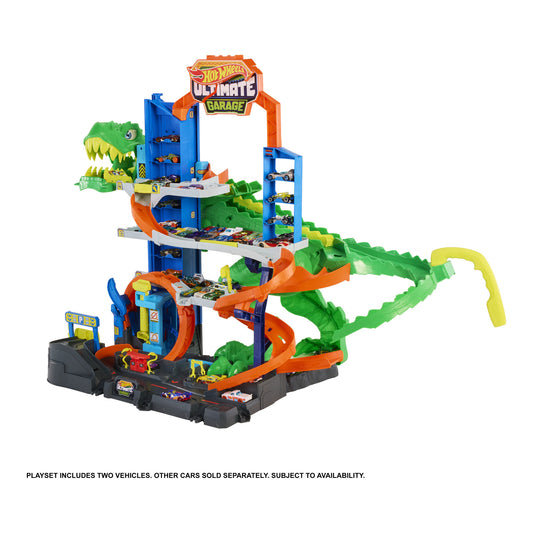 Hot Wheels City Ultimate T-Rex Garage Playset with 2 die-cast cars alternate view