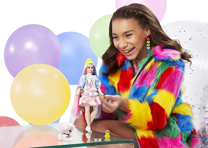 Barbie Extra Doll in Shimmery Look with Pet Puppy - Infinity Collectables  - #tag1#