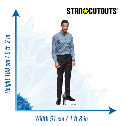 Cristiano Ronaldo Blue Shirt Height 188cm Lifesize Cardboard Cut Out With Mini, alternate view