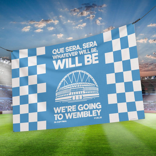 Manchester Blue - Que Sera, Sera - Banner - Chequered - Two Sizes, alternate view