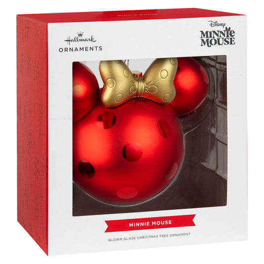 Collectable Disney Glass Ornament - Minnie Mouse Ears & Gold Bow Design