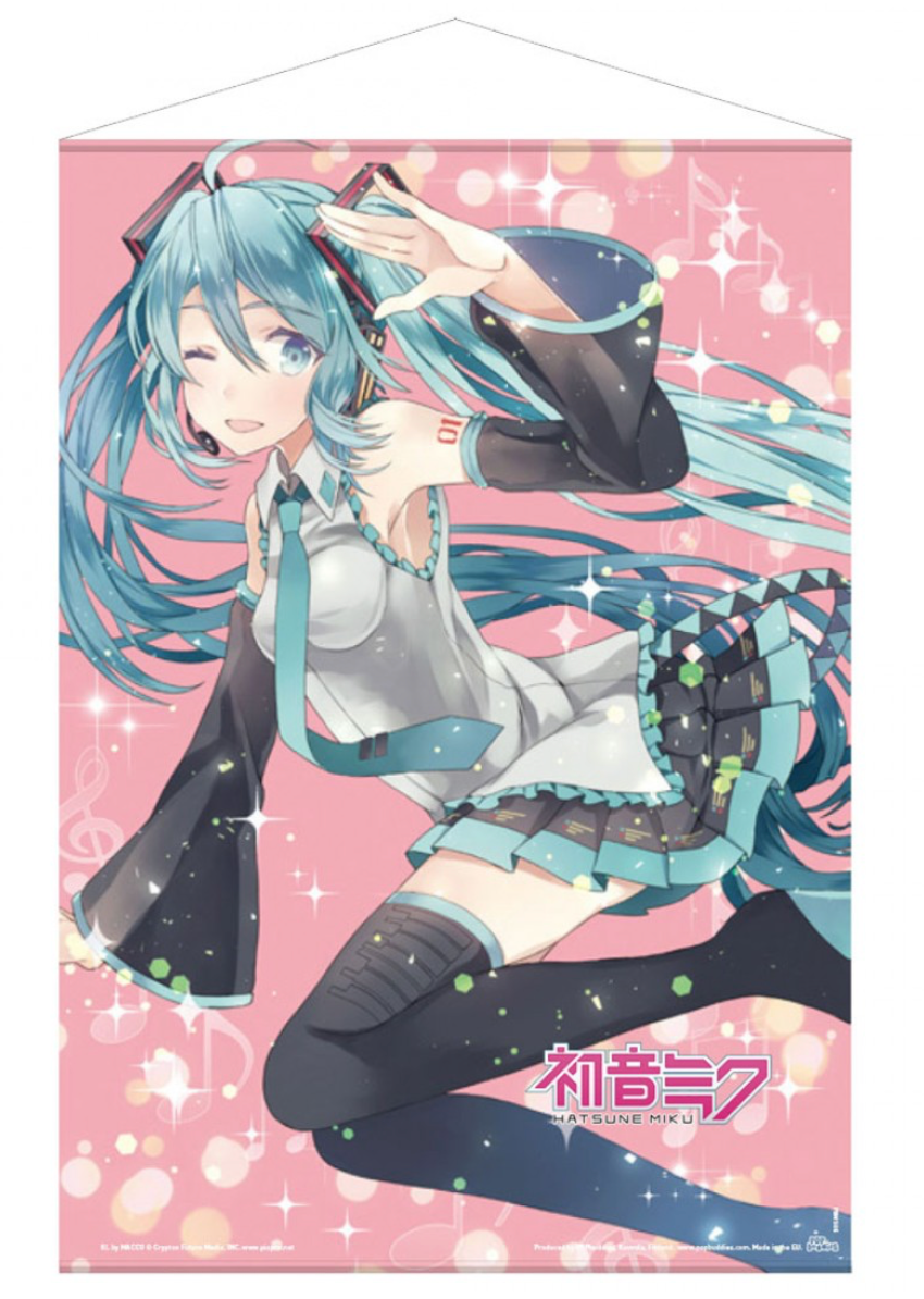 Official Hatsune Miku Pink Glitter Miku Fabric Wall Scroll