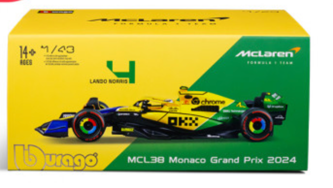 Formula 1 Lando Norris McLaren MCL38 Diecast Race Car 143 Scale With Helmet