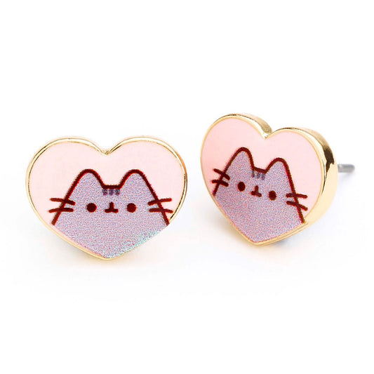 Pusheen Gold Plated Heart Stud Earrings, alternate view