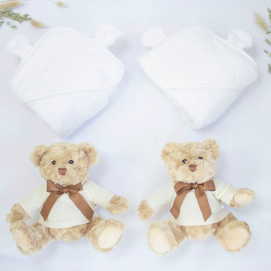 TWIN NEUTRAL TEDDY AND TOWEL HAMPER