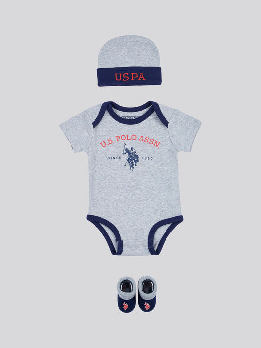 Baby 3 Piece Boxed Gifting Set in Light Grey Marl