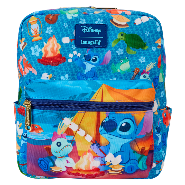 Loungefly Disney Stitch Camping Cuties All Over Print Nylon Mini Backpack