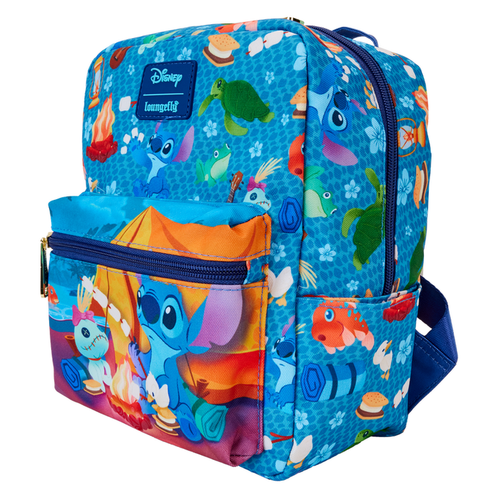 Loungefly Disney Stitch Camping Cuties All Over Print Nylon Mini Backpack