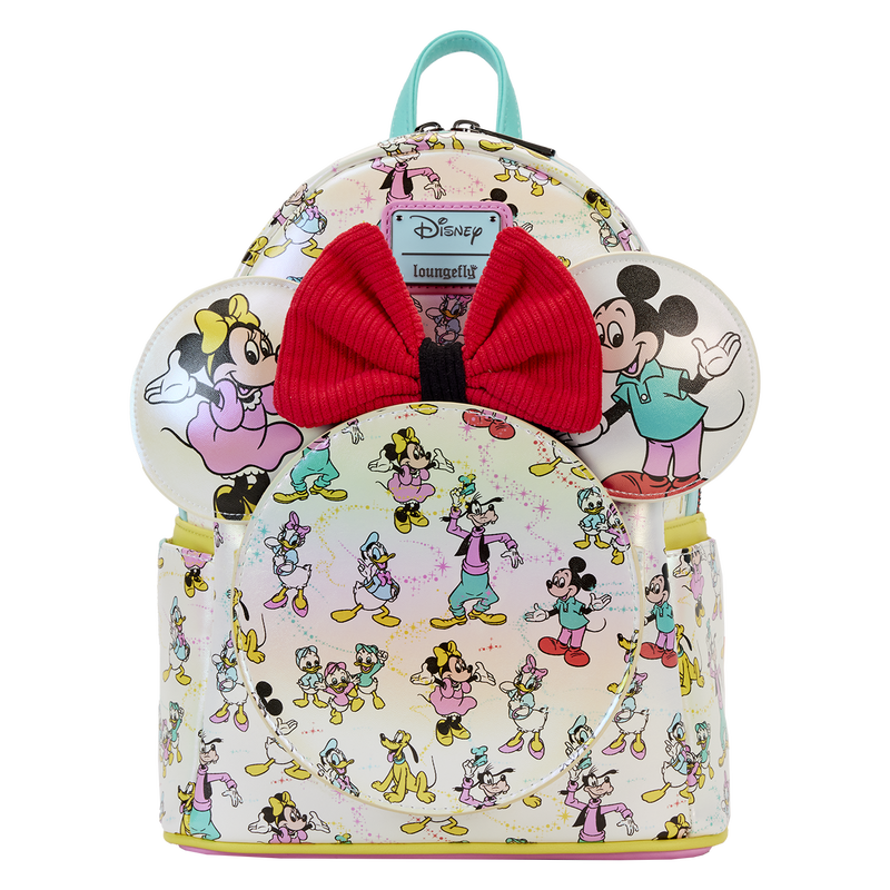 Loungefly Disney100 Mickey & Friends Classic All-Over Print Iridescent Mini Backpack With Ear Headband