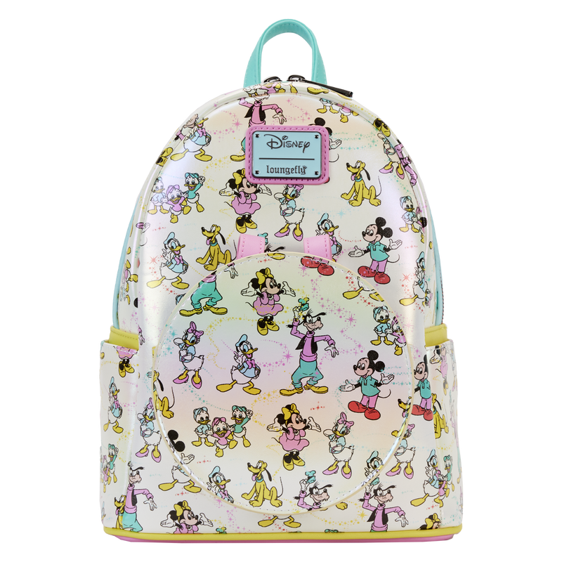 Loungefly Disney100 Mickey & Friends Classic All-Over Print Iridescent Mini Backpack With Ear Headband