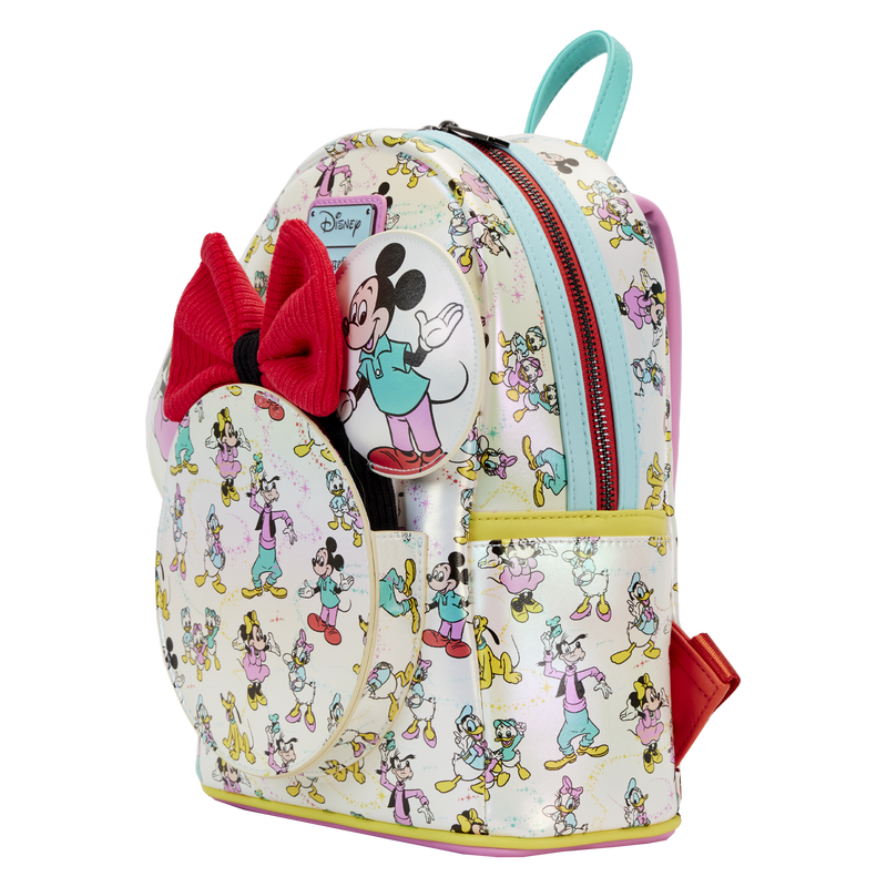Loungefly Disney100 Mickey & Friends Classic All-Over Print Iridescent Mini Backpack With Ear Headband