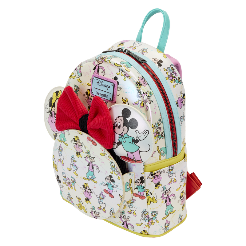 Loungefly Disney100 Mickey & Friends Classic All-Over Print Iridescent Mini Backpack With Ear Headband