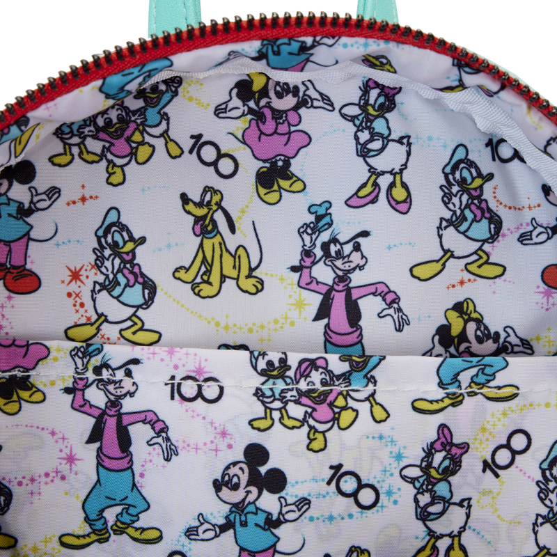 Loungefly Disney100 Mickey & Friends Classic All-Over Print Iridescent Mini Backpack With Ear Headband
