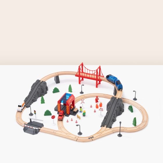 Wooden Fire Rescue Train Set