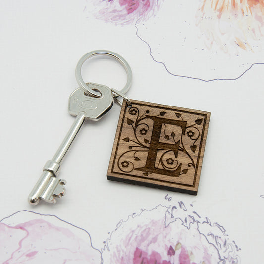 Personalised Decorative Initial Wooden Keyring