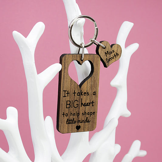 It Takes A Big Heart To Shape Little Minds Personalised Teachers Keyring, alternate view
