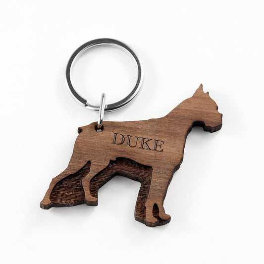 Personalised Dog Breed Wooden Keyring, side angle
