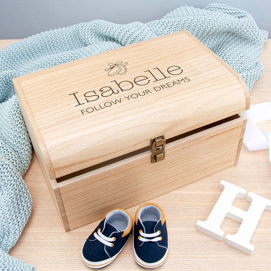 Personalised New Baby Keepsake Wooden Chest - Booties