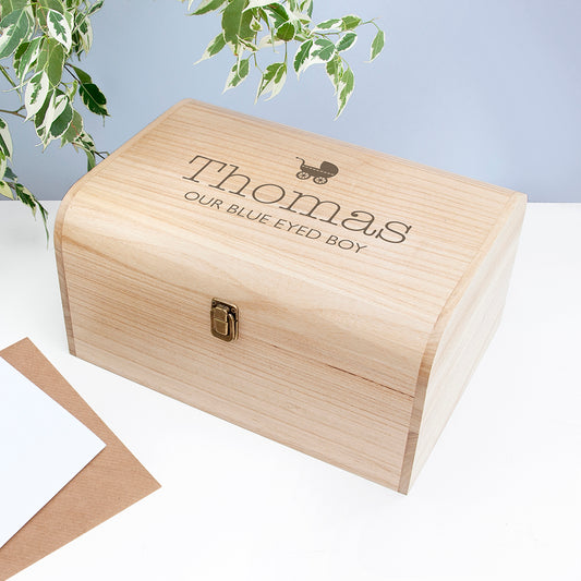 Personalised New Baby Keepsake Wooden Chest - Pram