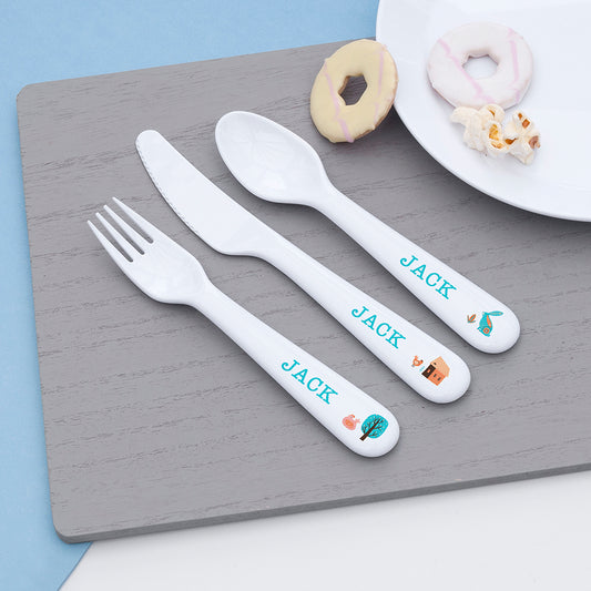 Personalised Kids Scandi Summer Cutlery Set - Plastic