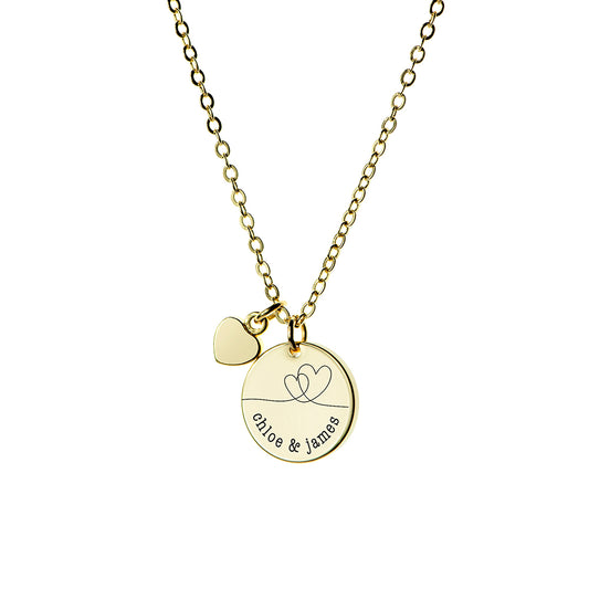 Personalised Dual Hearts Polished Heart & Disc Necklace, display view