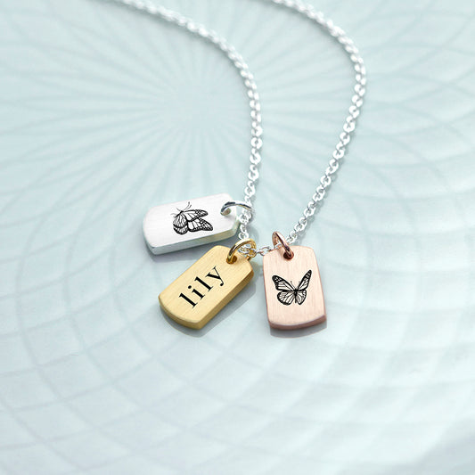 Personalised Name and Butterfly Mini Tag Necklace