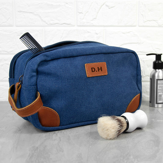 Personalised Deluxe Denim Wash Bag Blue