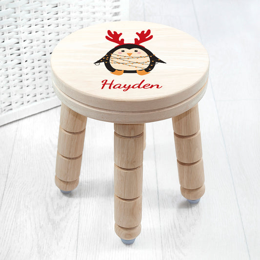 Personalised Christmas Penguin Wooden Stool, alternate view