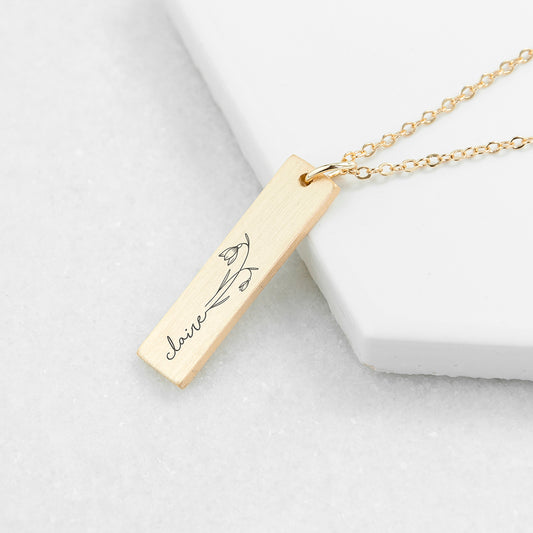 Personalised Birth Flower Bar Necklace, alternate view