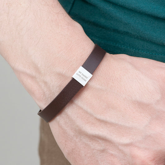 Personalised Men's Soho Tag Message Brown Leather Bracelet