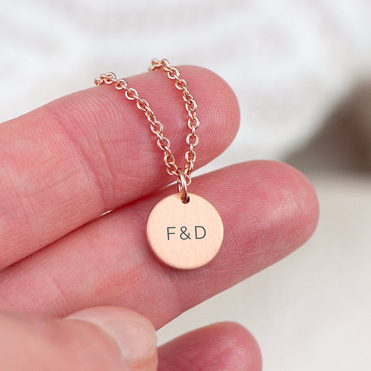 Personalised Monogrammed Rose Gold Round Tag Necklace, alternate view