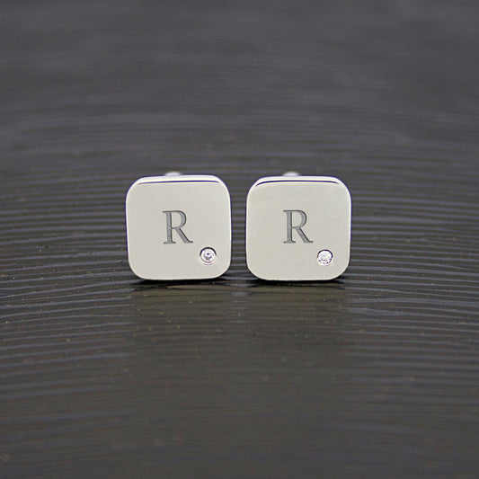 Personalised Men's Square Cufflink with Crystal