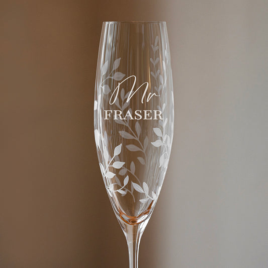 Personalised Floral Crystal Champagne Flutes - Set of Two