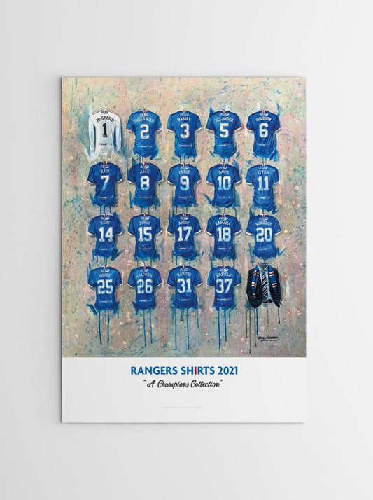 Rangers FC Champions Shirts - A2 Signed Limited Edition Prints