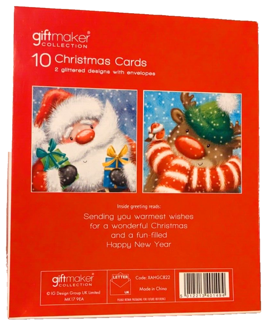 Giftmaker Pack 10 Square Christmas Cards 2 Designs Traditional Cute Festive Eco, alternate view