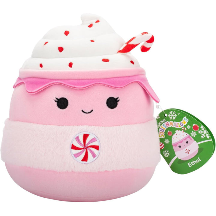 Squishmallows 7.5" Ethel The Pink Candy Cane Hot Chocolate Holiday Plush