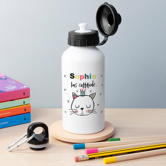Personalised Cattitude Water Bottle, alternate view